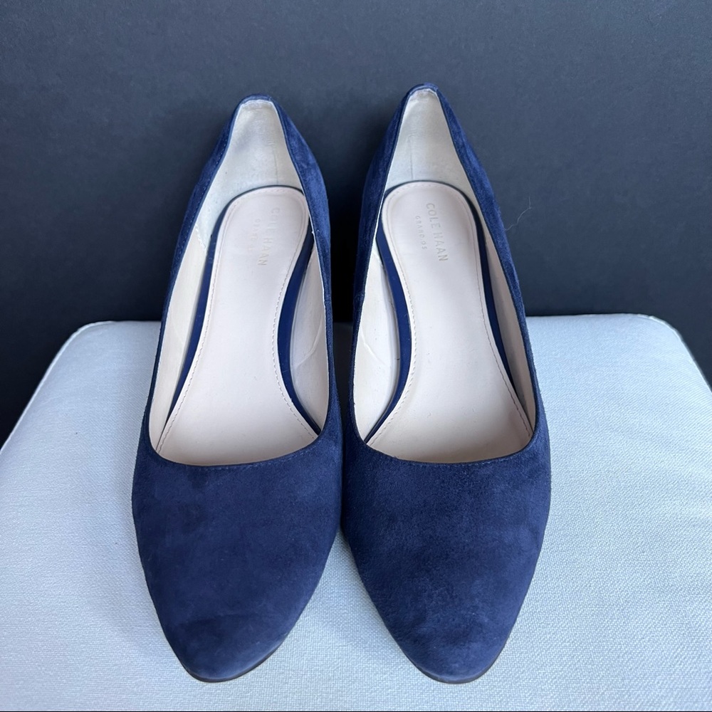 *$5 add-on - Cole Haan Grand OS Blue Suede block heel pumps | Size 9.5